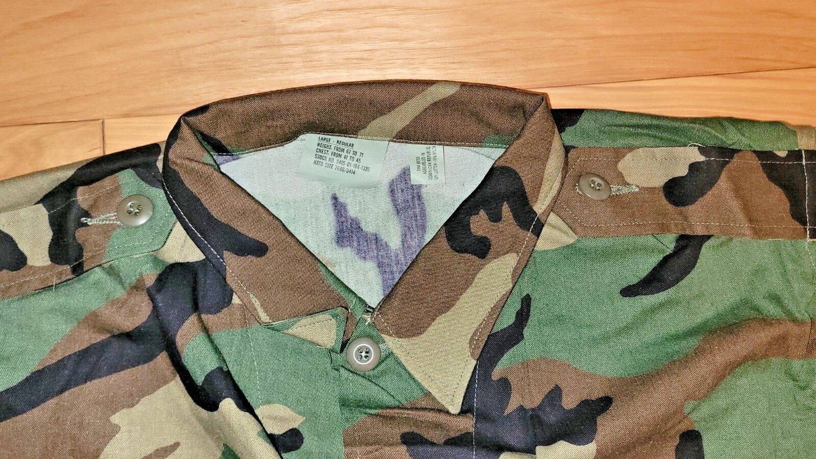 WOODLAND BDU SHIRT COMBAT COAT LARGE REGULAR NOS WITH TAG DATED 1994
