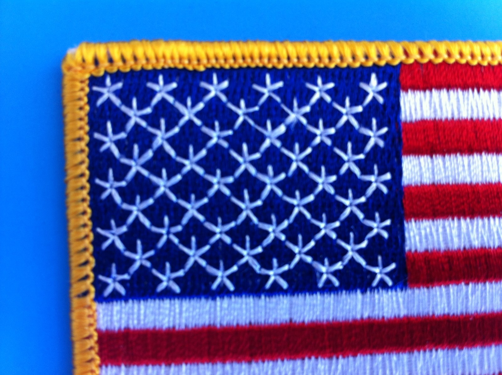 SEW-ON ONLY - USA AMERICAN FLAG EMBROIDERED PATCH GOLD BORDER (3 x 2”) - HI QLTY