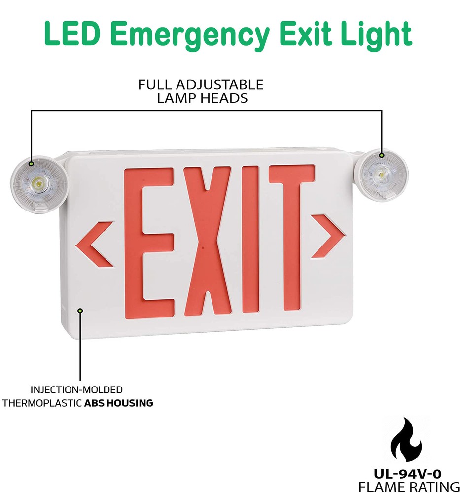 Red LED Exit Sign, UL-Listed Emergency Light - Dual LED Lamp ABS Fire Resistance