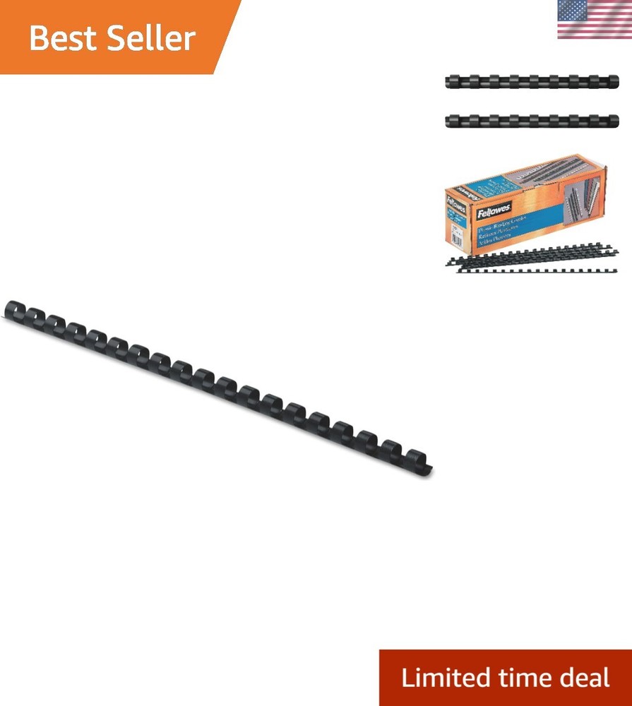 Versatile 1/4 Inch Black Plastic Comb Binding for 20 Sheets - 100 Count Pack