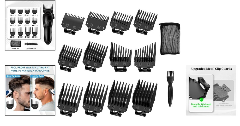 12-Pack Wahl Clipper Guard Set - Versatile Hair Cutting Combs & Taper Guards
