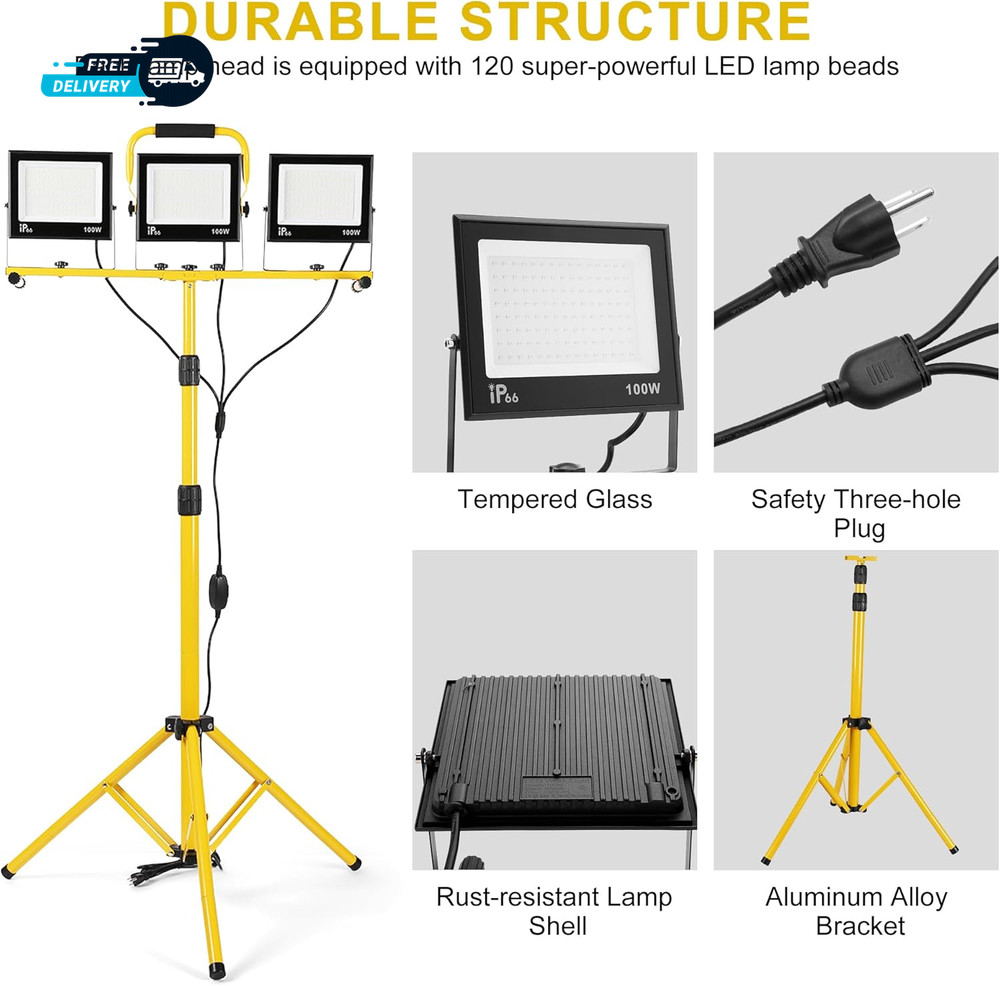 30000 Lumen Work Lights with Stand 3 Adjustable Head LED Work Light