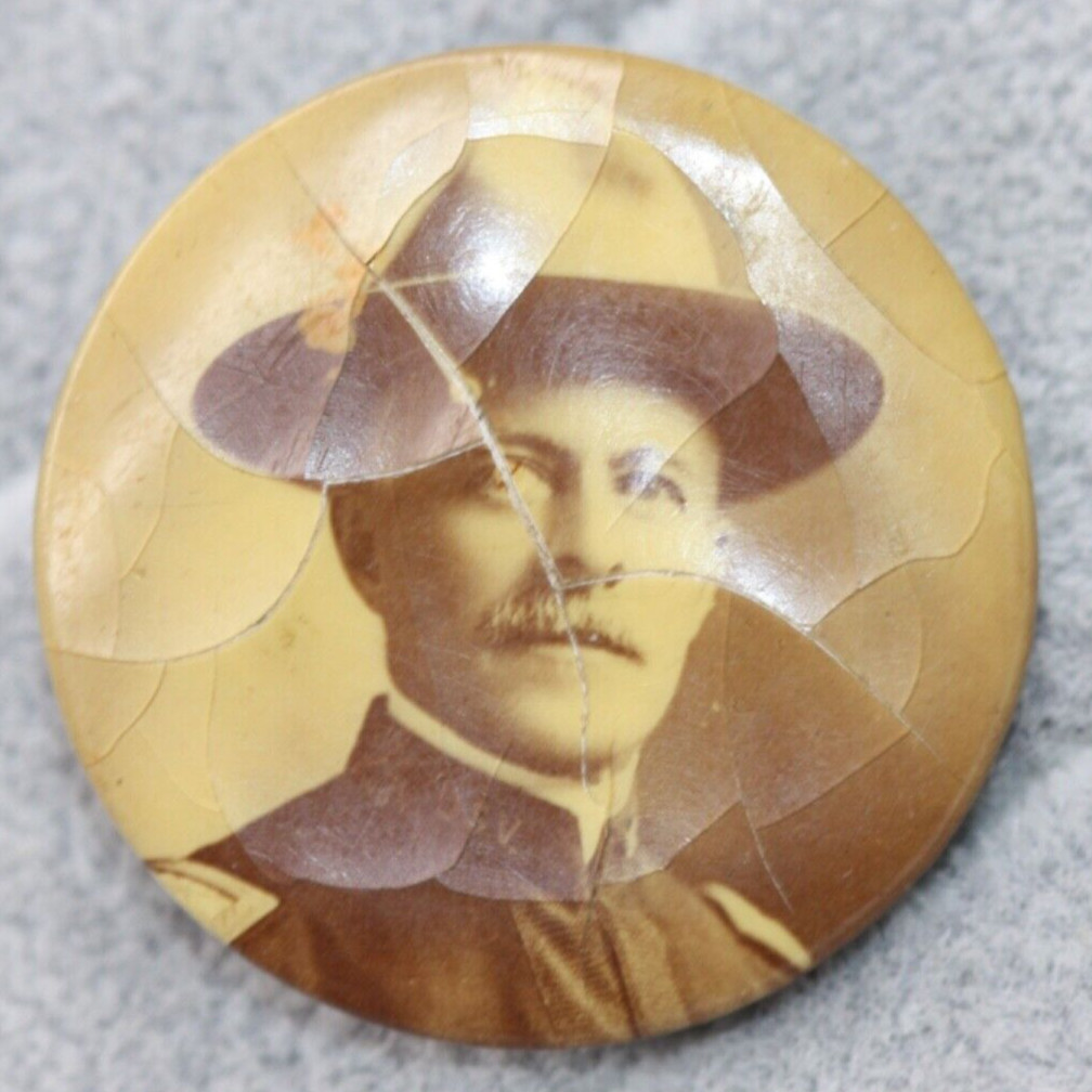 1890s Celluloid Photo Button USV Infantry Officer Indiana National Guard Pin