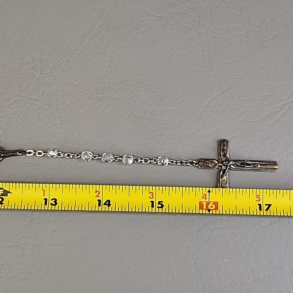 Vintage Rosary Clear AB Glass Beaded 5 Decade Catholic Silver Tone Italy