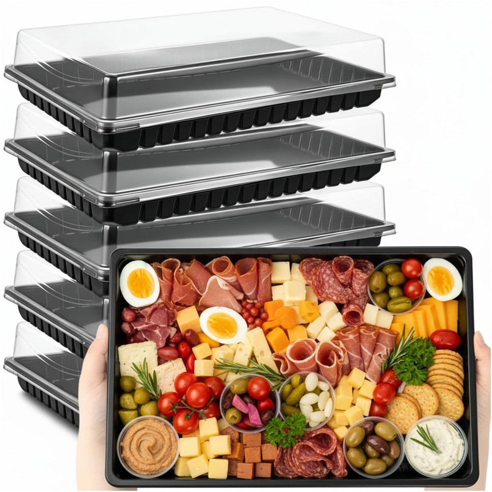 Shellwei 5 Pack Extra Large Charcuterie Board with Lids, 15 x 10 Inch Plastic...