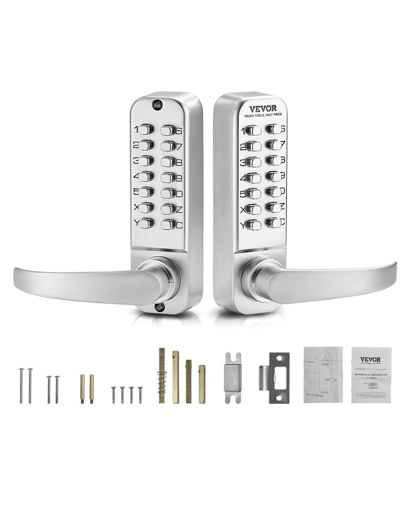 Mechanical Keyless Entry Door Lock 14 Key Keypad Handle Double-Sided Lock