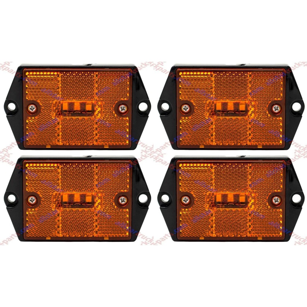 4x Square Amber 3-LED Side Marker Reflex Light Surface Mount 2-4/5" Rectangular