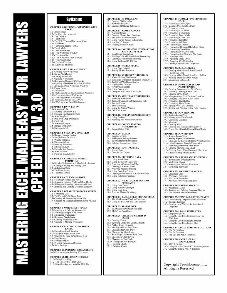 Learn Microsoft EXCEL FOR LAWYERS 2016 2013 Training Tutorial DVD-ROM Course