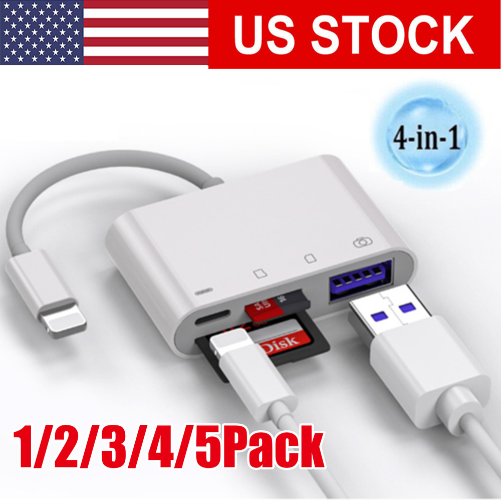 For iPhone iPod iPad IOS 12 Portable 4 in 1 USB SD TF Card Reader Camera Adapter