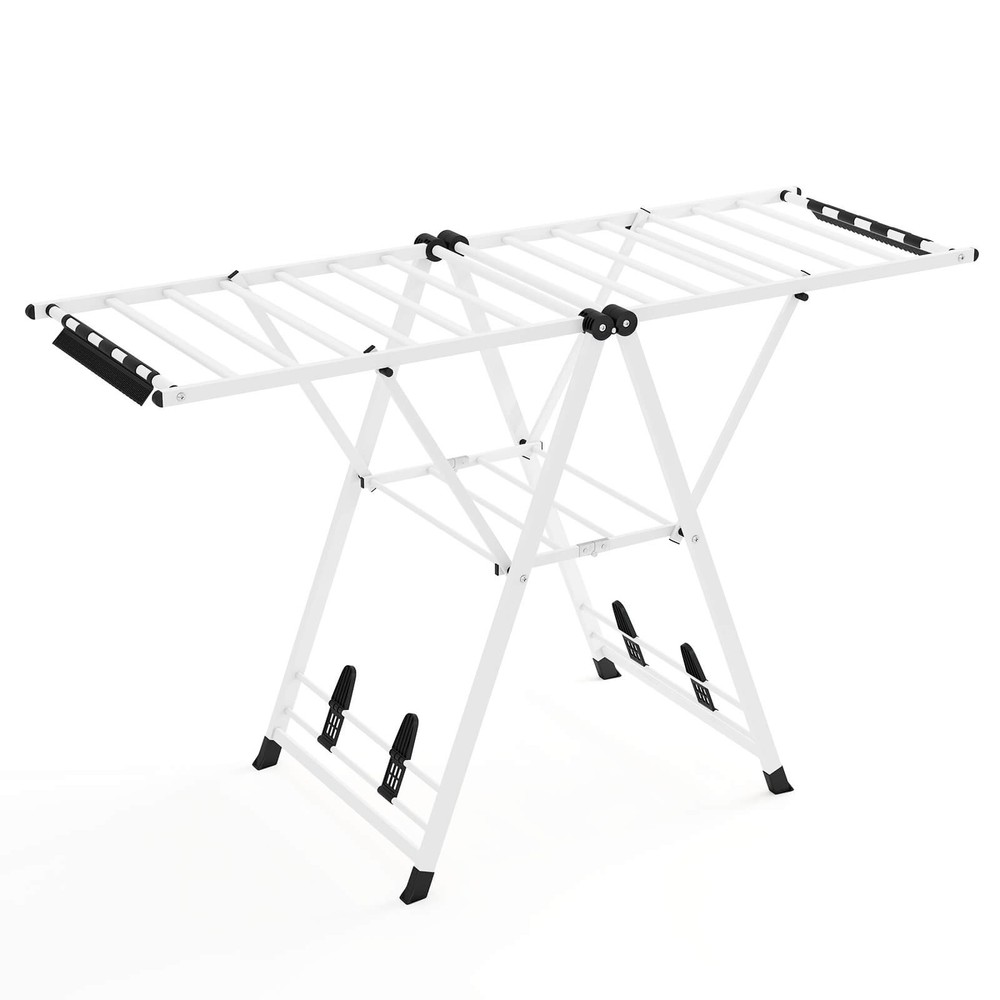 Foldable Metal Laundry Drying Rack w/Height Adjustable Wings, 18 Drying Rails