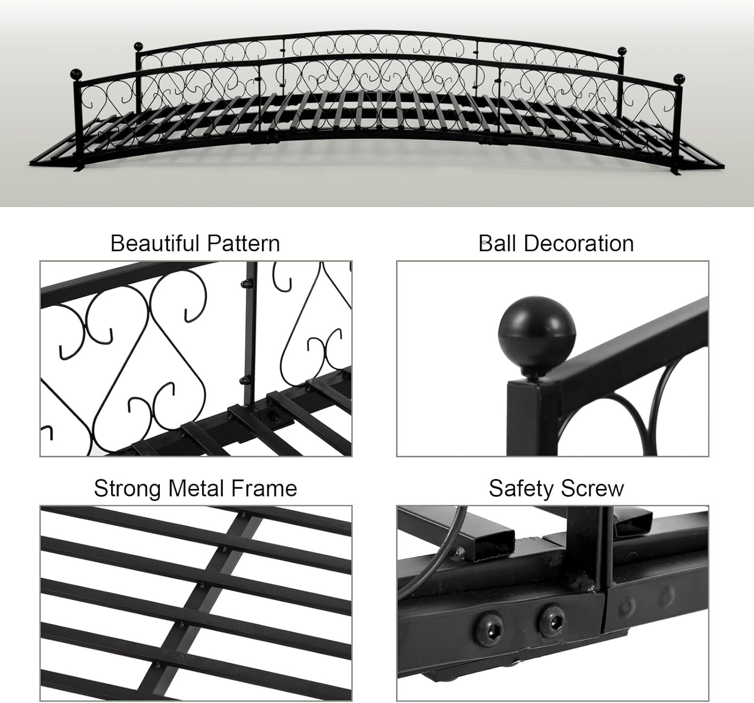 Garturects Metal Garden Bridge 8 FT - Durable Decorative Footbridge with Siderai