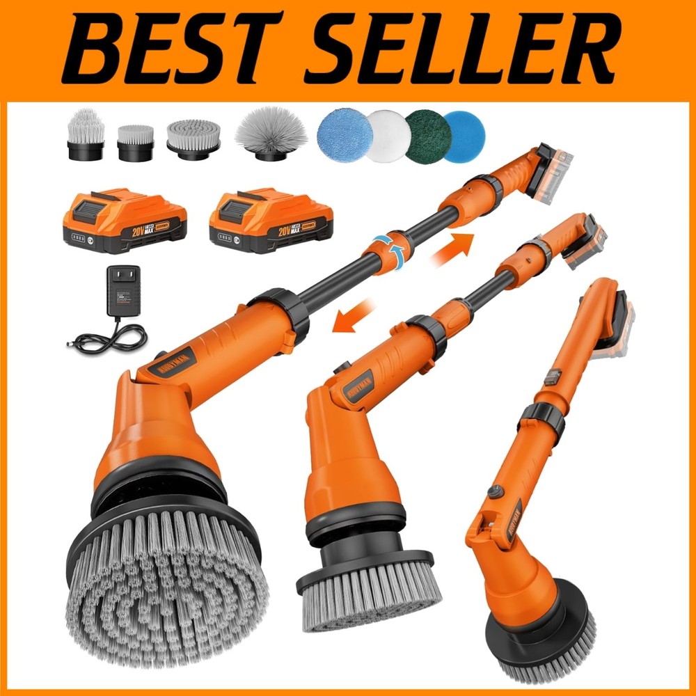 Versatile Electric Scrubber - 2 Batteries, Telescopic Handle