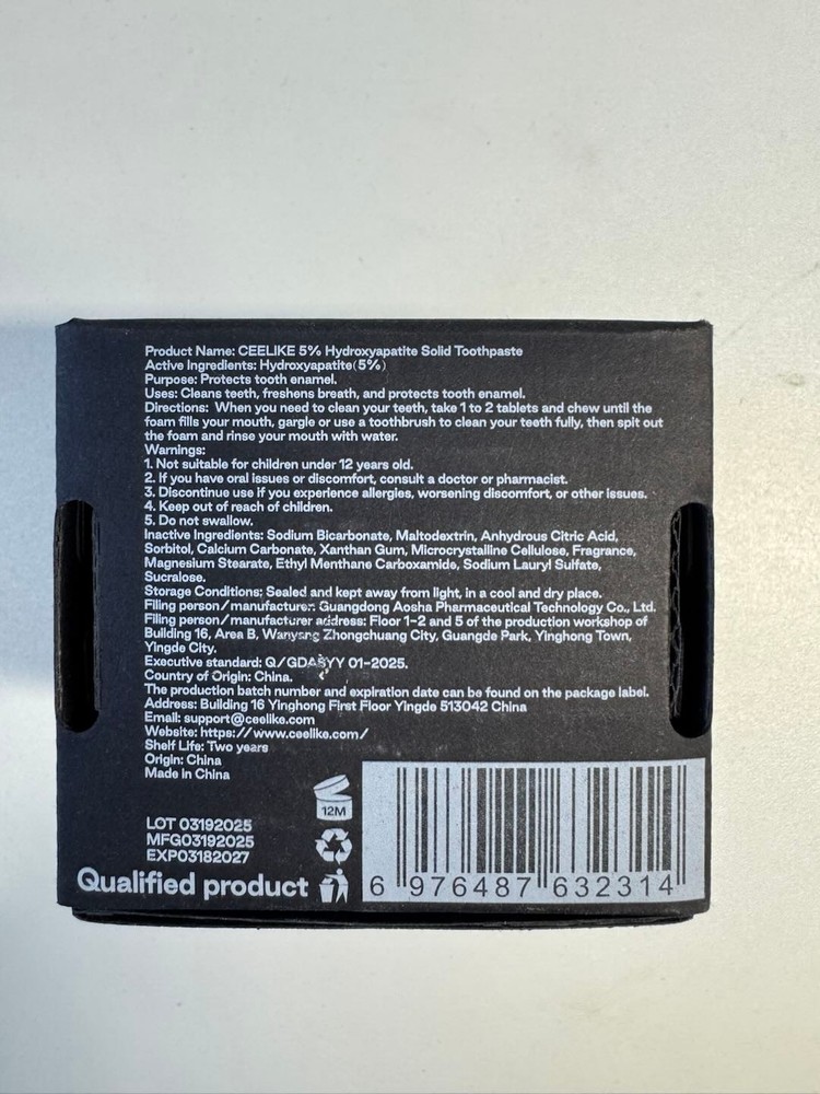 CEELIKE 5% Hydroxyapatite Solid Toothpaste ? Enamel Strengthening - 62 Tablets