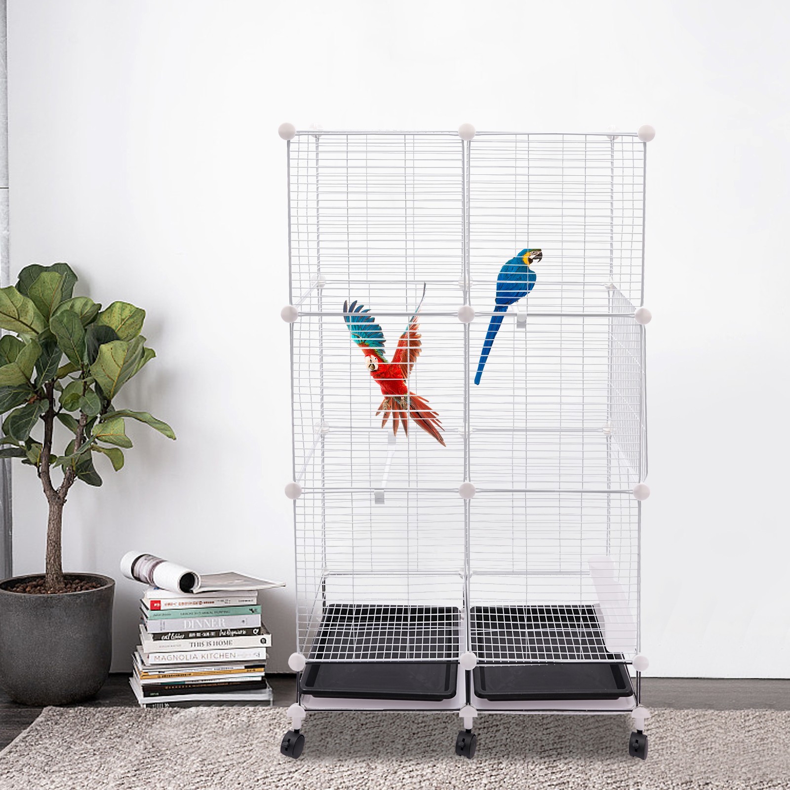 3-Tier Large Bird Cage 49.2in Rolling Metal Parakeet Cage for Canaries, Parrots