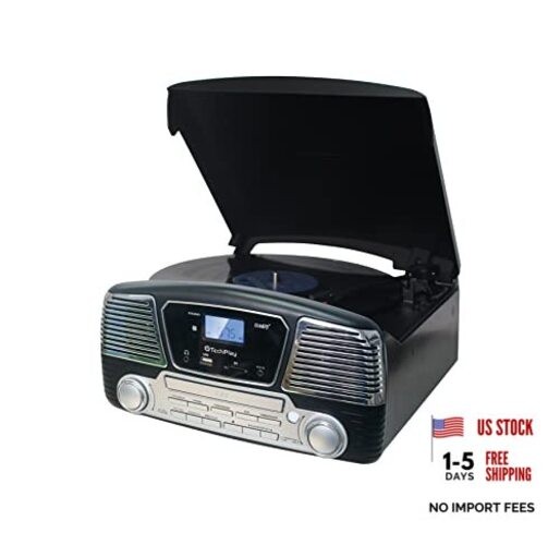 TechPlay ODC35BT with Bluetooth, 3 Speed Turntable Programmable MP3 CD Player,