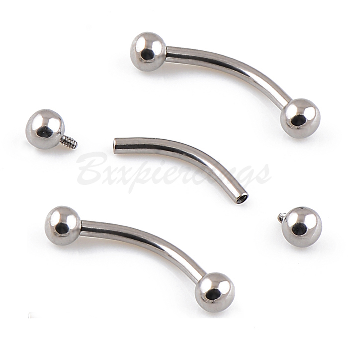 16G Grade 23 Solid Titanium Internally Threaded Curved Eyebrow Ring Barbell 3mm
