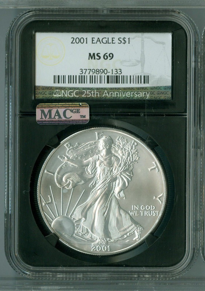 2001 SILVER EAGLE 1 OZ $1 NGC MAC MS69  MAC SPOTLESS *