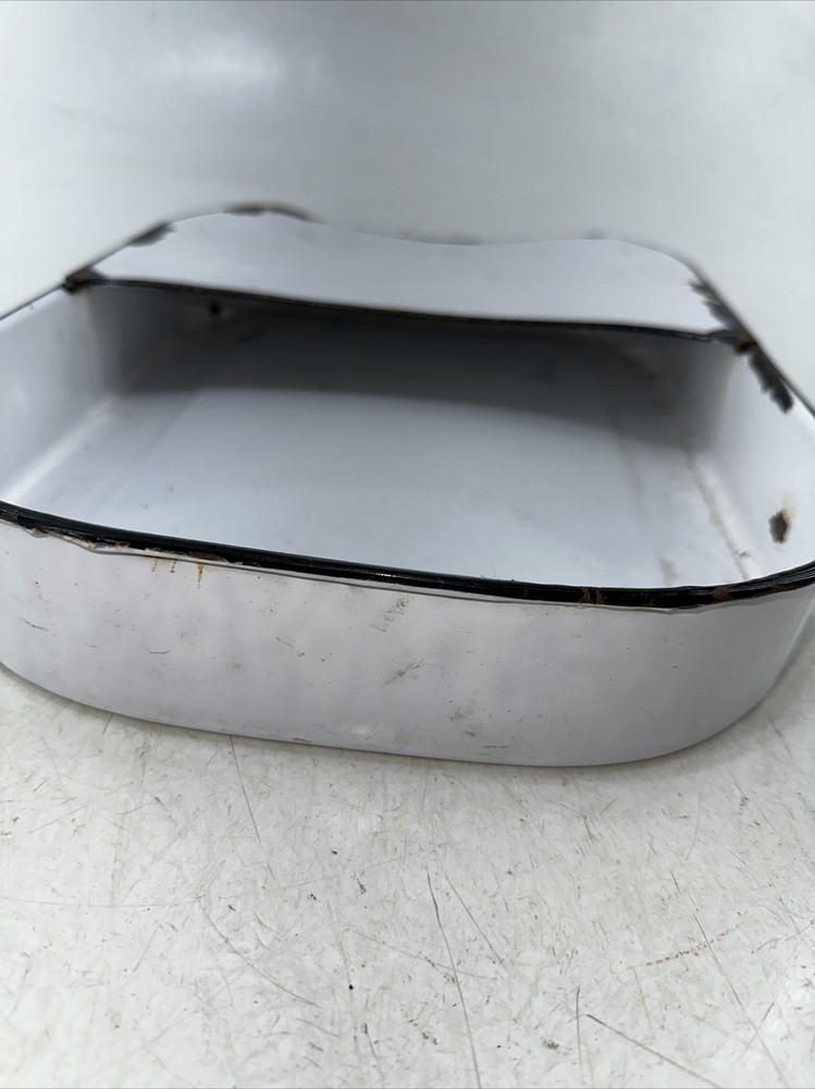 Vintage White Porcelain Enamel Partially Covered Rectangular Pan