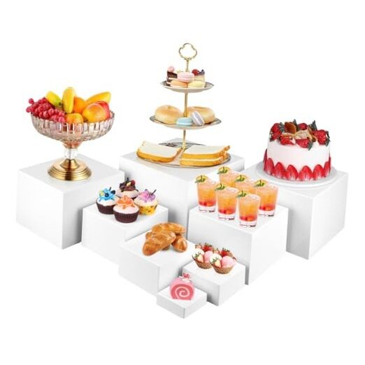8PCS Buffet Risers，Large Food Risers for Buffet Table, Dessert white-8PCS-3-10