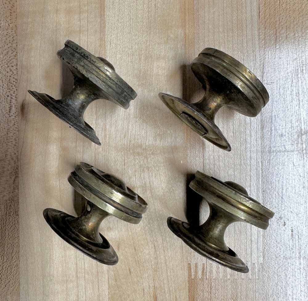 Four Vintage Solid Brass Ring Top Drawer Cabinet Pulls Knobs 1 1/2”