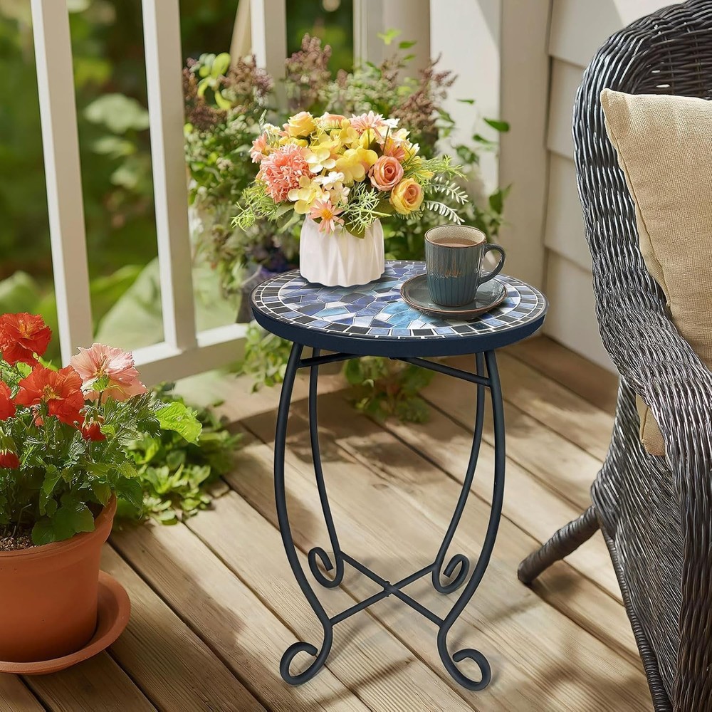Compact & Elegant Ceramic Outdoor Side Table - Easy Assembly, 12-Inch