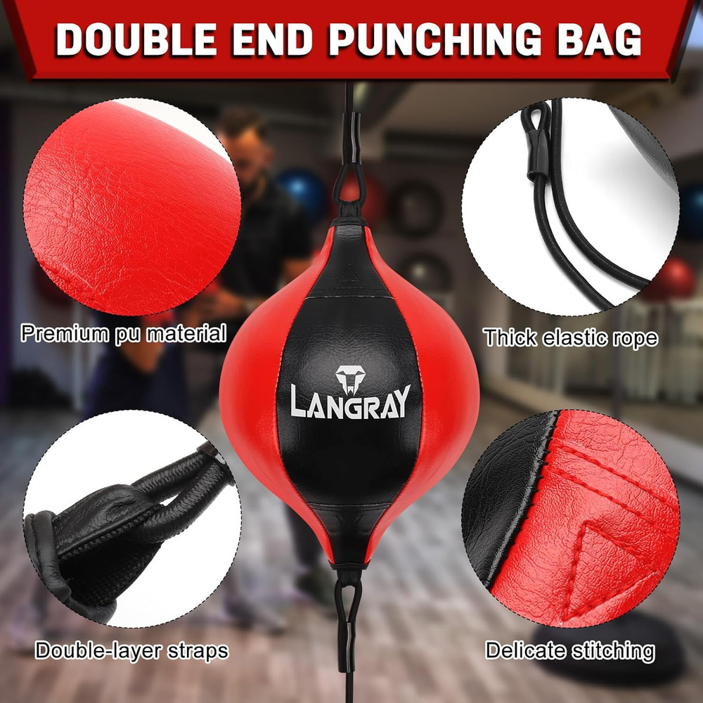 Double End Bag, Boxing Speed Bag with Adjustable Elastic Cords, PU Leather Punch