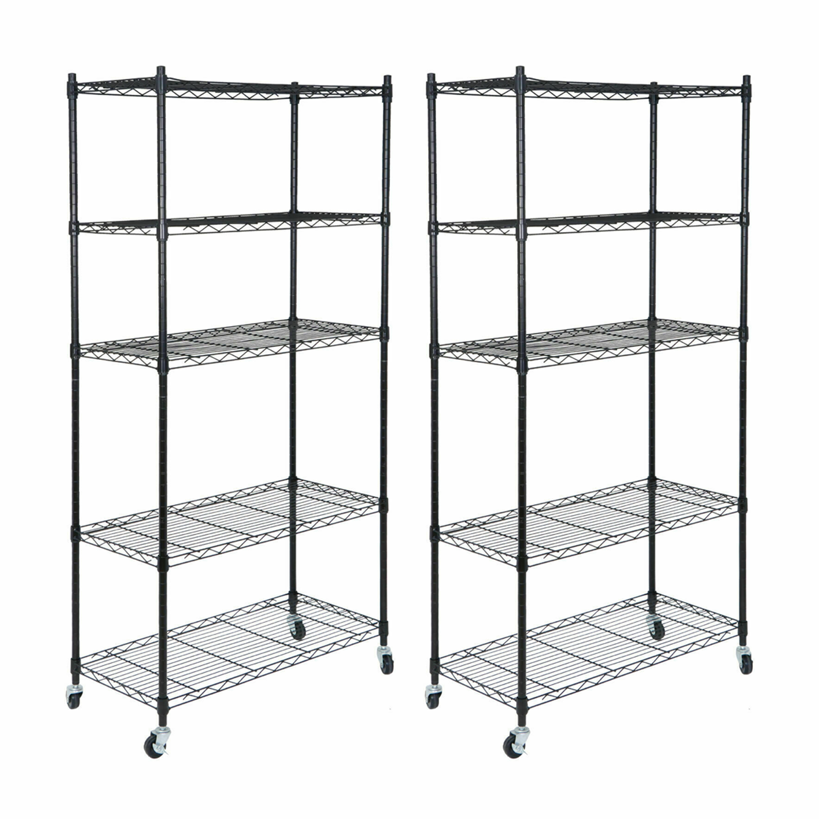 2PCS 5-Tier Shelves Wire Unit Rack Large Space Storage Rolling with 8 Casters