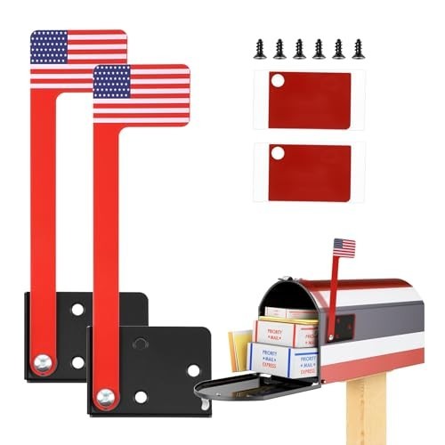 2 Pack Red Mailbox Flag Replacement Kit - Easy Install Metal Flags with Adhesive