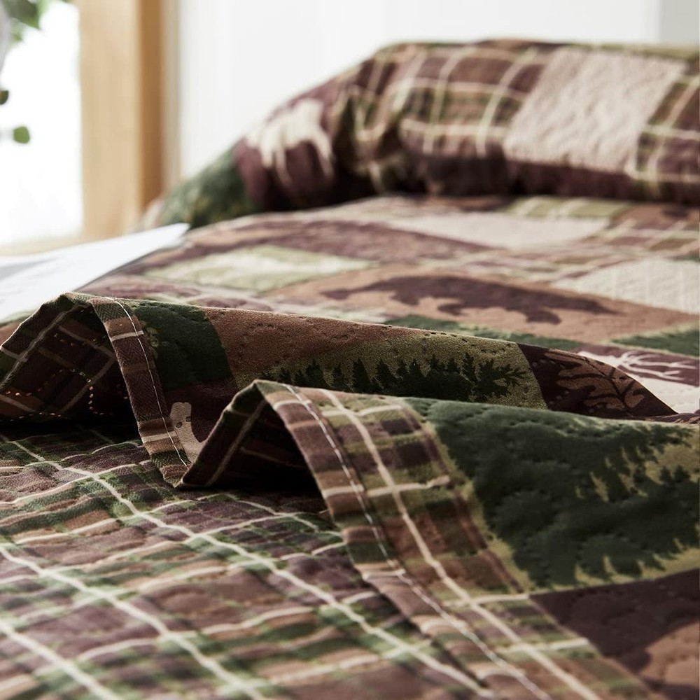 Reversible Moose Bear Quilt King Size Rustic Cabin Bedding Set