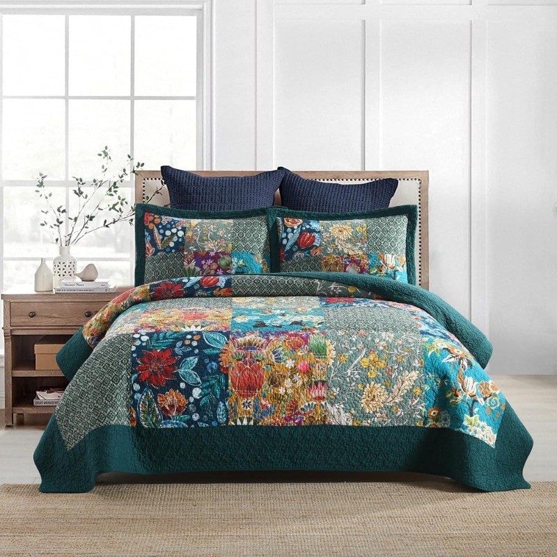 Cotton Bedspread QuiltSets Reversible Bedding Coverlet Sets Comforters Patchwork