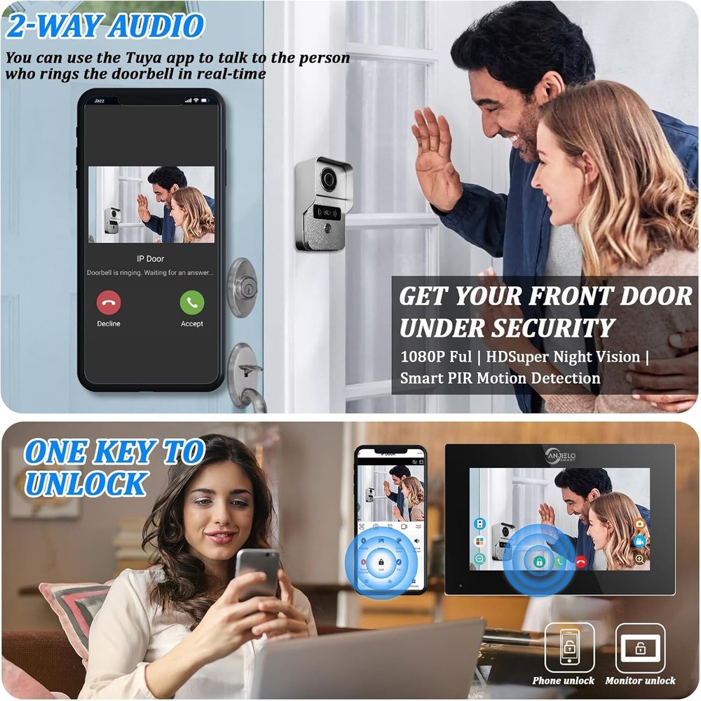 10" Wired Touchscreen Video Door Intercom System - 1080P HD with Night Vision