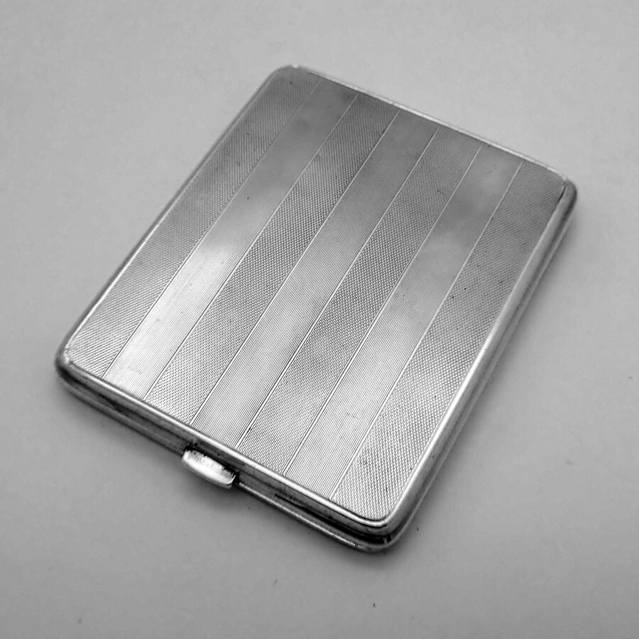 Engine Turned Cigarette Case Sterling Silver Dated 1942