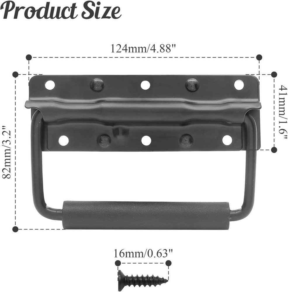 2Pcs 124mm Spring Loaded Case Handle with Screws, Surface Mount Chest Black