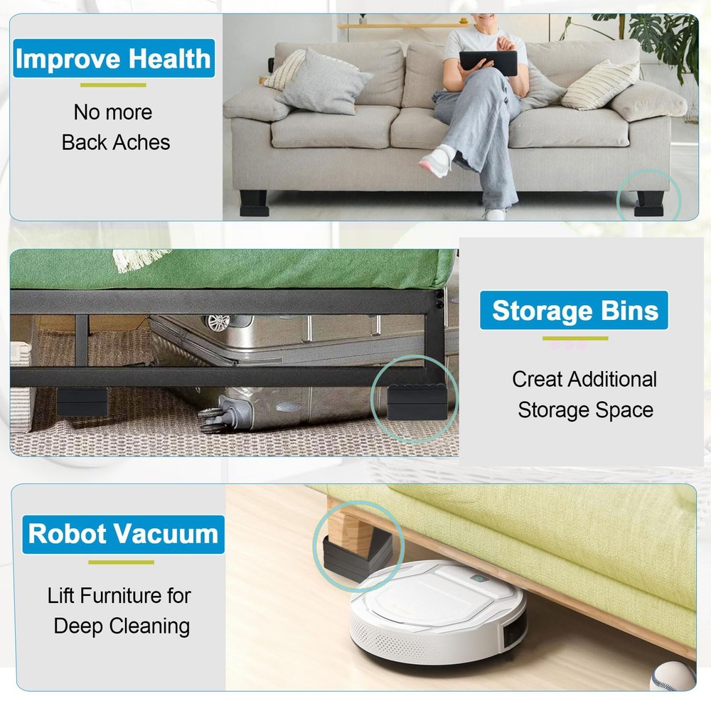 Adjustable Bed Risers Heavy Duty 1-4 Inch Stackable Furniture Riser Blocks