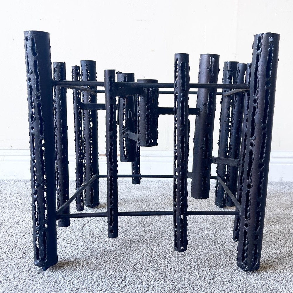 Mid Century Modern Brutalist Torch-Cut Iron Side Table