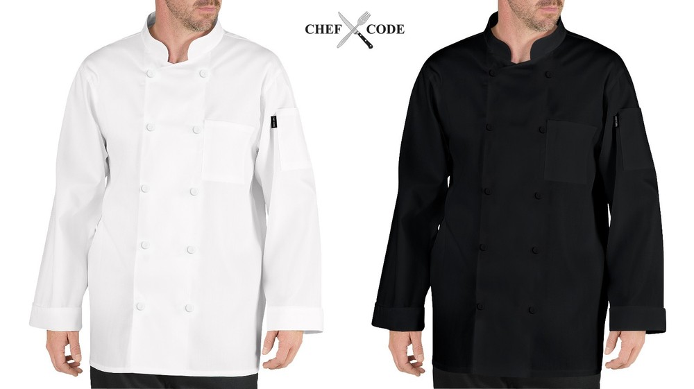 Chef Code Henri Chef Coat with Cloth Covered Buttons, Chef jacket CC110
