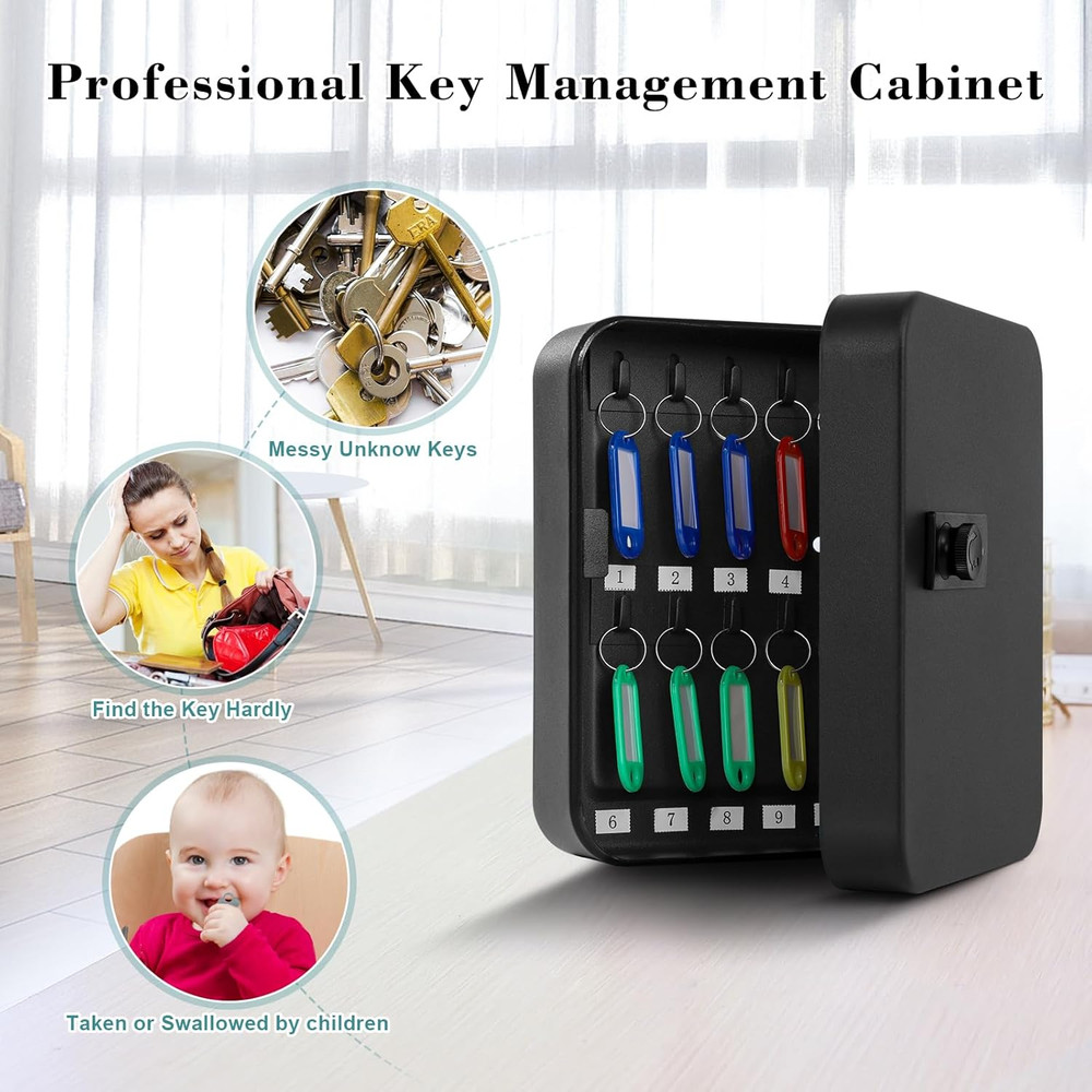 20 Key Storage Lock Box with Code, Key Cabinet Organizer Wall Mount with Combina
