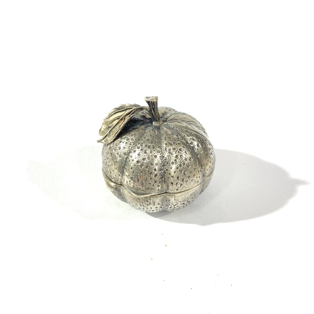 Vintage Italian Pumpkin shape Solid Silver Pill Box , hallmarked pillBox