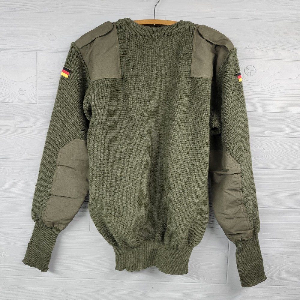 German Military Commando Sweater Pullover Flags Wool Blend H50 Size L Distressed