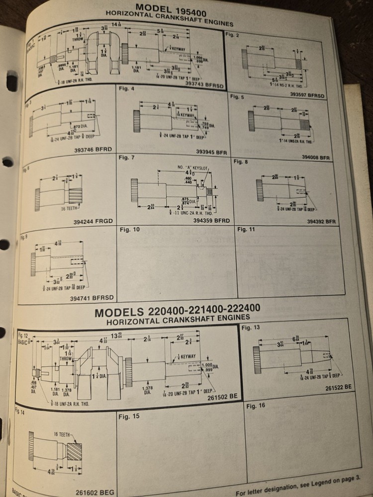 BRIGGS & STRATTON CRANKSHAFT IDENTIFICATION LIST SECTIONS 1&2 1982