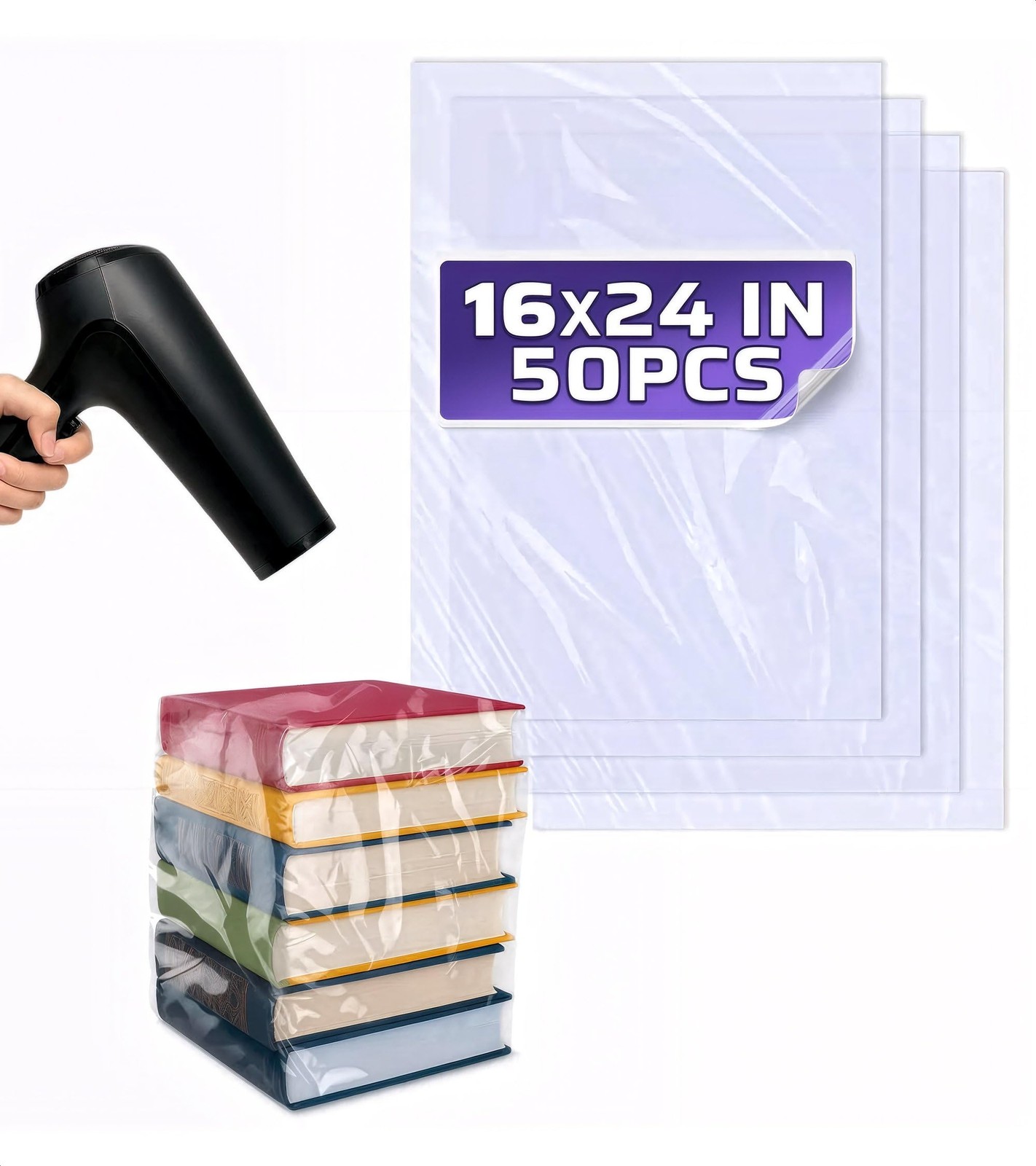 50 PCS 16x24 Inch Clear Heat Shrink Wrap Bags Packaging Storage Bulky Items