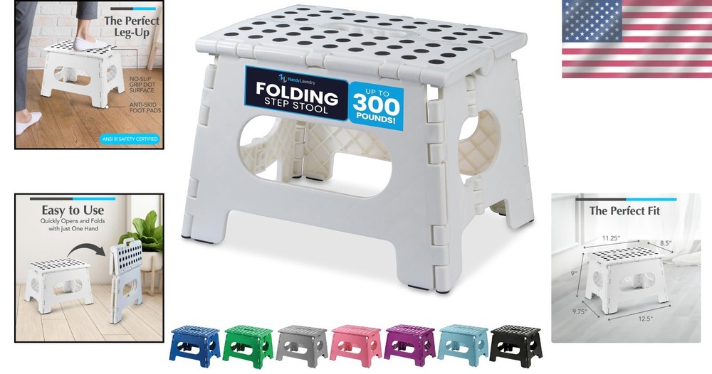 Versatile Lightweight Step Stool - 9-Inch Folding Stool for Kitchen & Bathroom