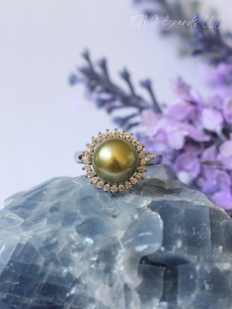 Pistachio Green Pearl CZ Stones Ring