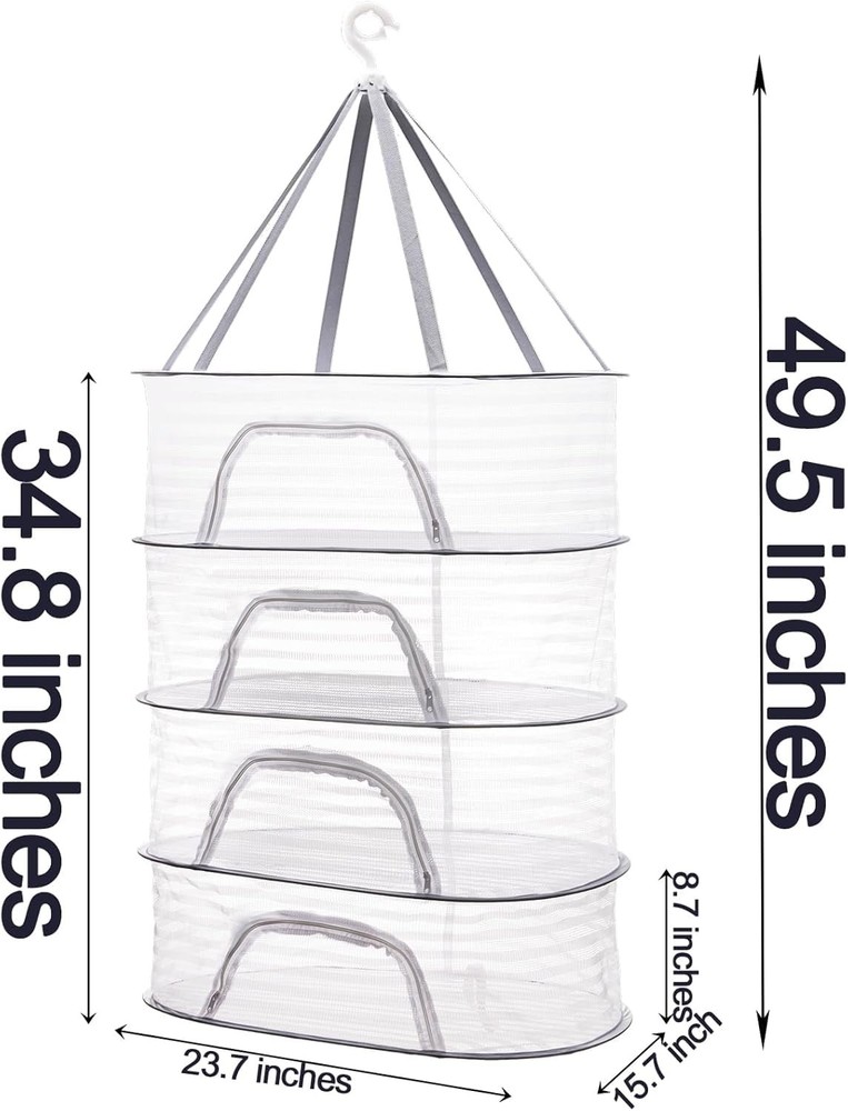 Coloch 4 Layer Herb Drying Rack with Zipper, Hanging Mesh Net White