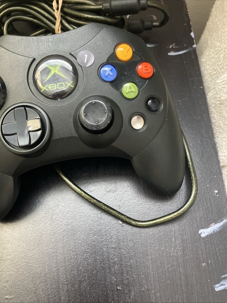 2x Original Xbox OEM S Type Black OG Controllers With Breakaway Cable