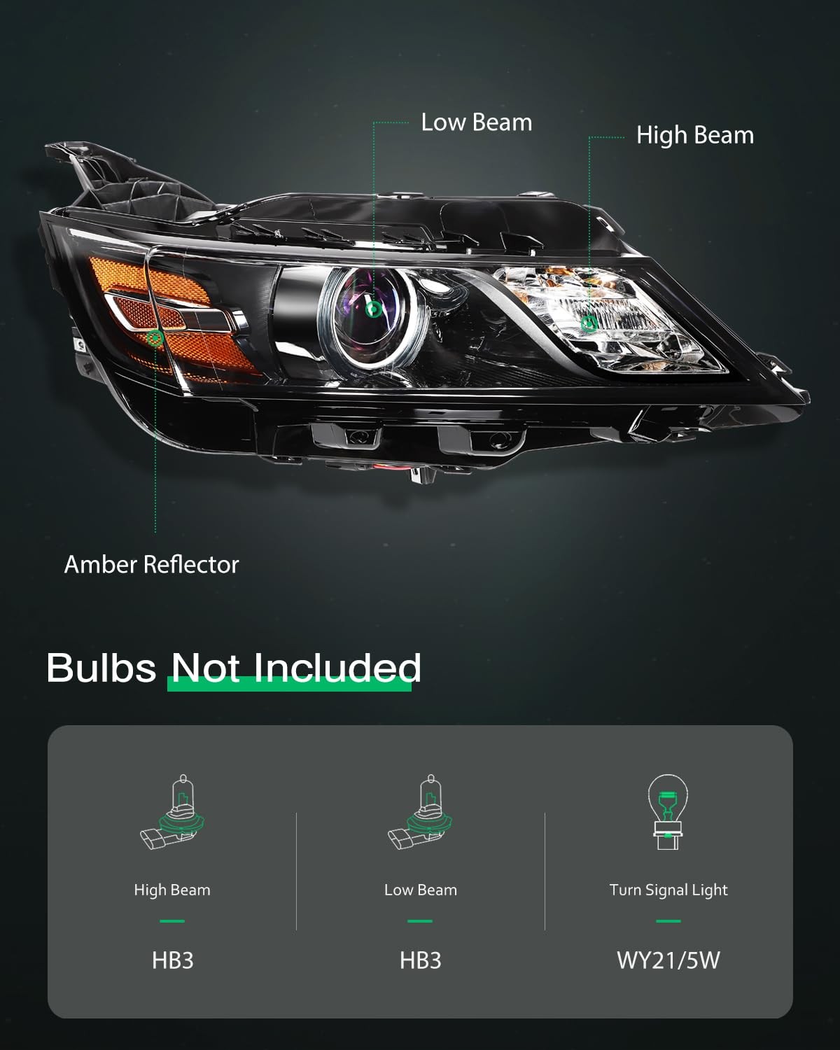 Fit For Chevy Impala Headlight Assembly Black Housing Amber Reflector Clear Lens