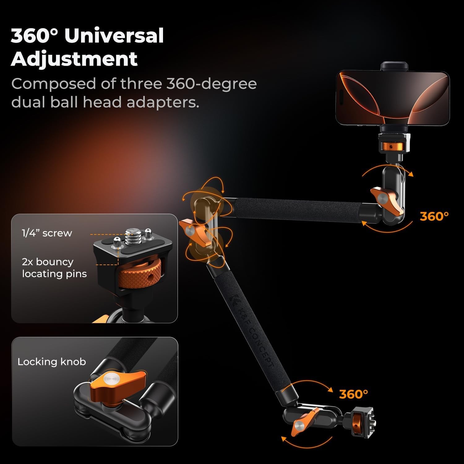 K&F CONCEPT 22" Magic Arm Clamp Long Articulating Friction Boom Arm for Phone