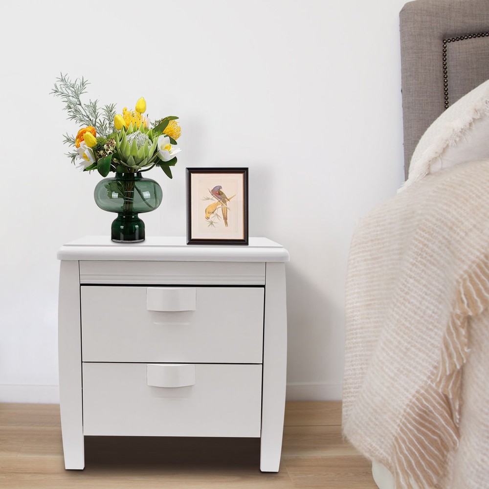 Assembly Free Solid Wood Nightstand White Bedside Table