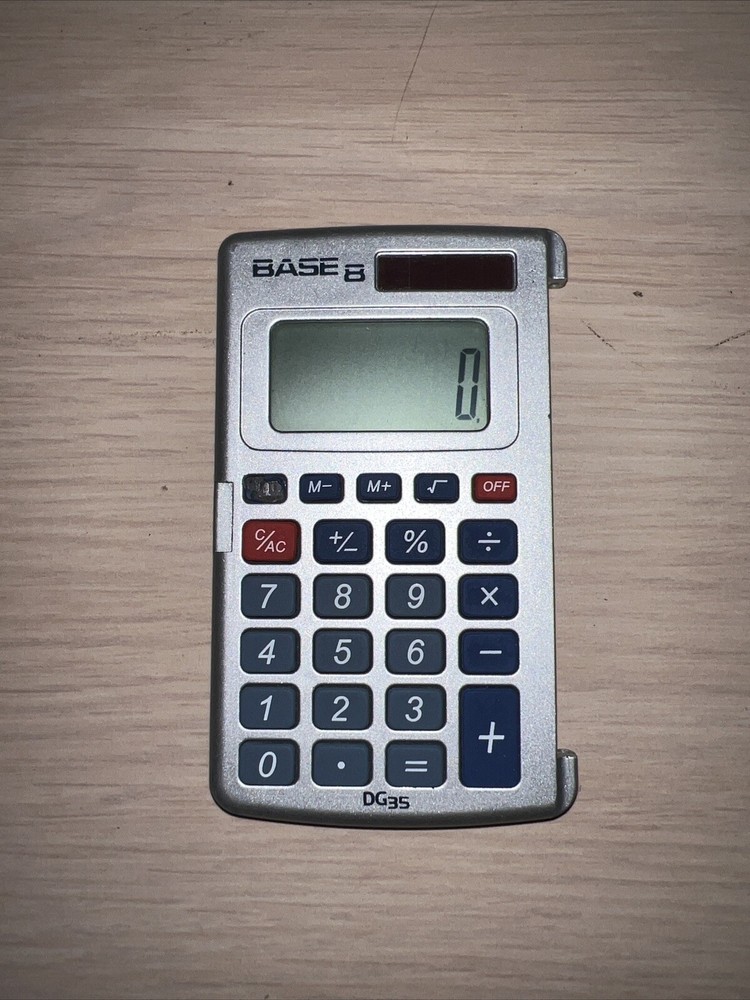 Base 8 Silver Handheld 8-Digits Solar Calculator