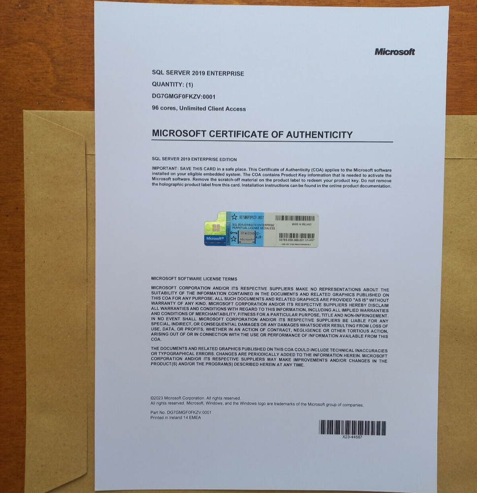 Microsoft SQL Server 2019 Enterprise 40 Core Authentic unlmitd CAL DG7GMGF0FKZV